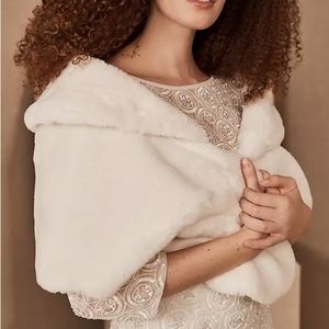 BHLDN Maxime Faux Fur Wrap Ivory S